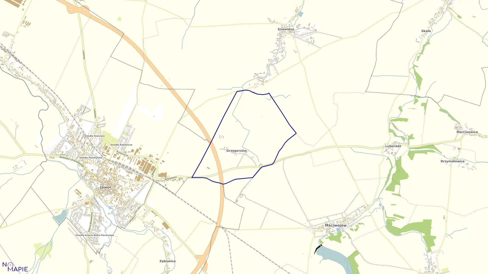 Mapa obrębu GRZEGORZÓW w gminie Mściwojów